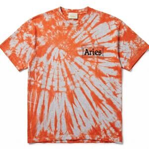 Aries Tie-Dye Temple Logo T-Shirt Men's Medium Orange Gray Spin $150 Retail